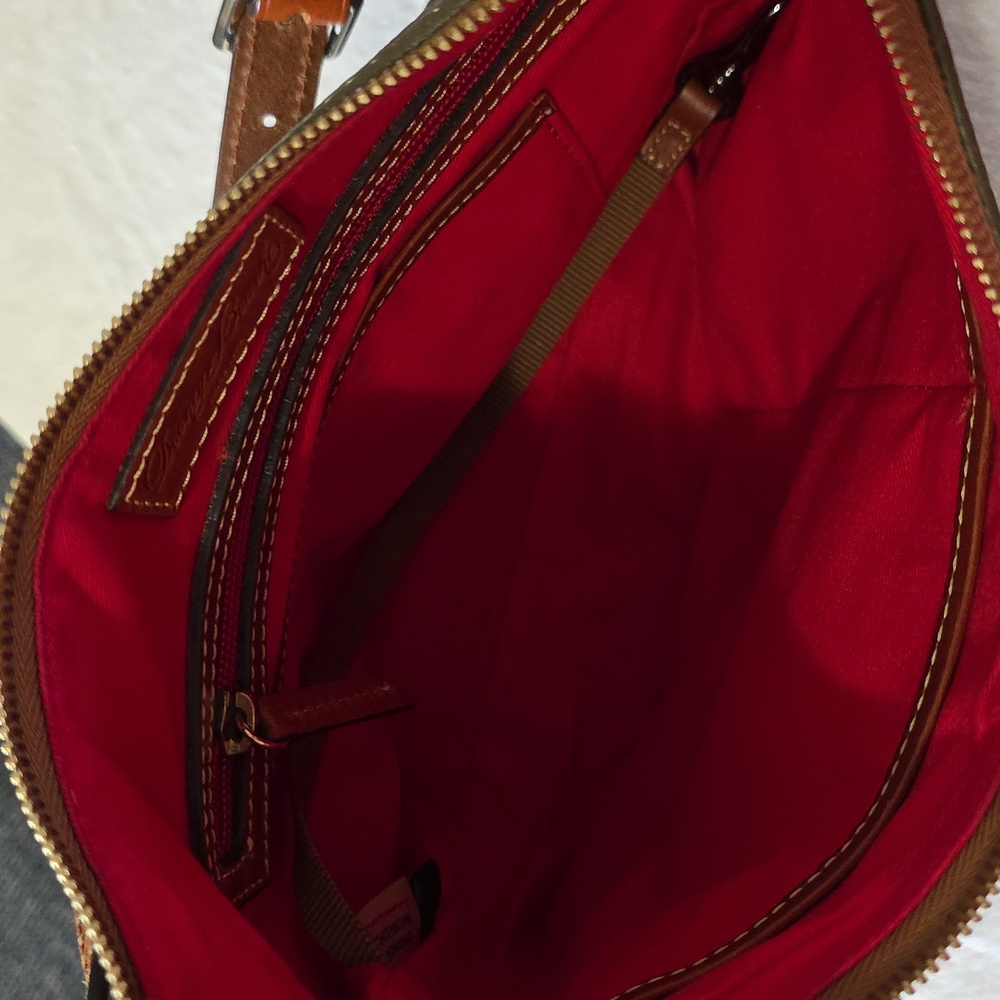 Dooney & Bourke Olive and Tan Pebbled Leather Shoulder Bag - Picture 9 of 11